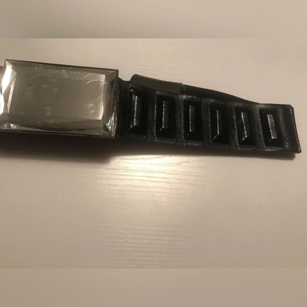 Cool black textured belt with beveled glass mirrored large buckle